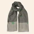 Herb Embroidered Shawl Black and Ivory Mini Check