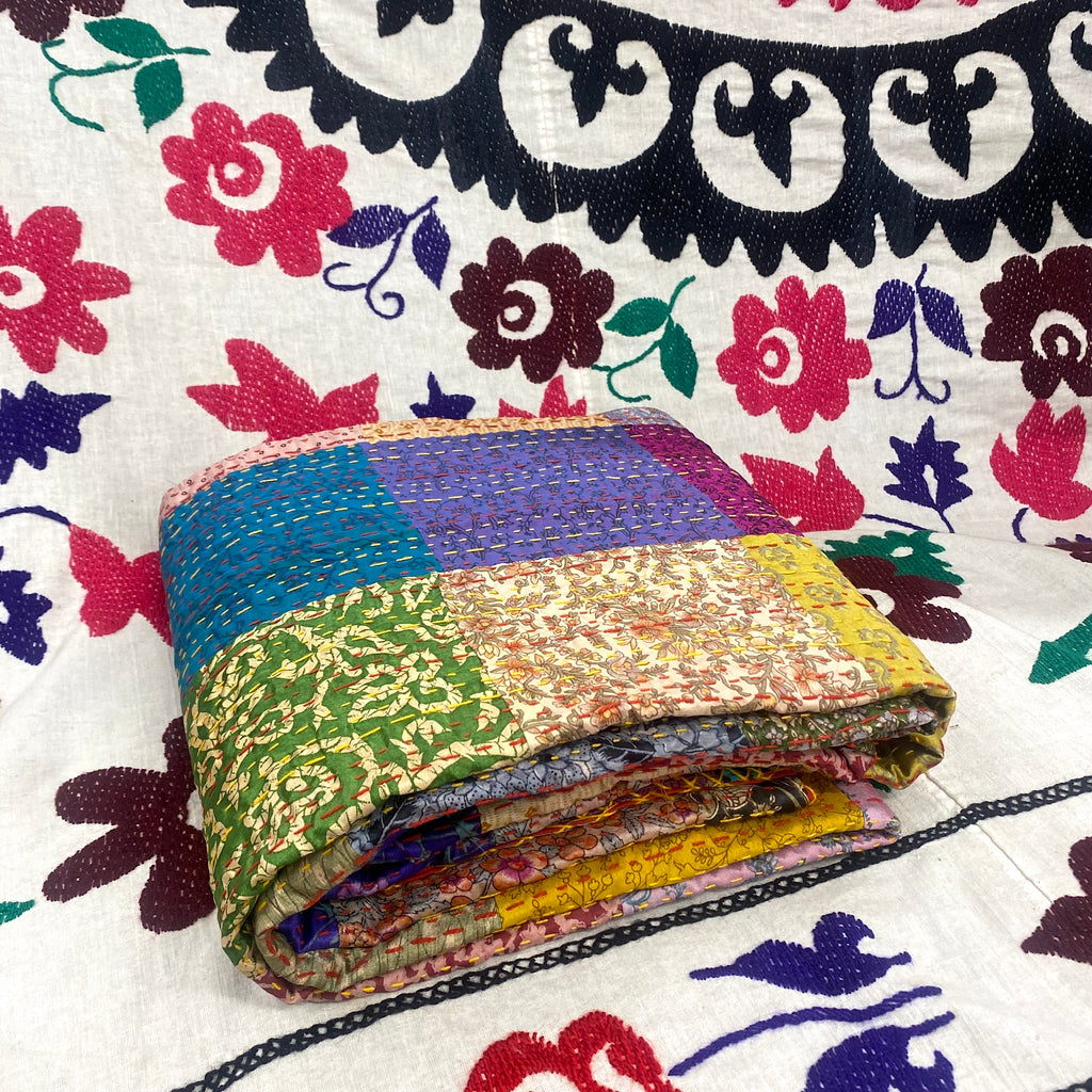 Multicoloured Silk Kantha Throw Small I