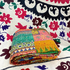 Multicoloured Silk Kantha Throw Small III
