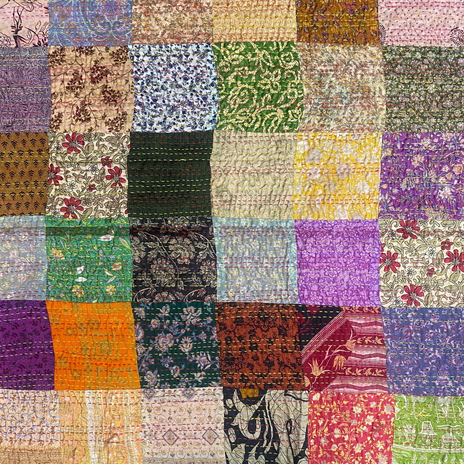 Multicoloured Silk Kantha Throw Small I