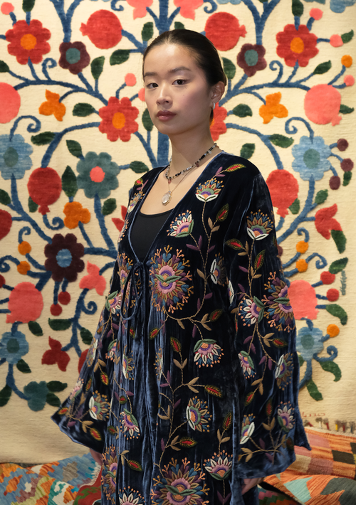 Abaya Robe Navy with Floral Embroidery