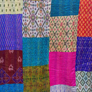 Multicoloured Silk Kantha Throw Large I