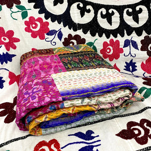 Multicoloured Silk Kantha Throw Large II