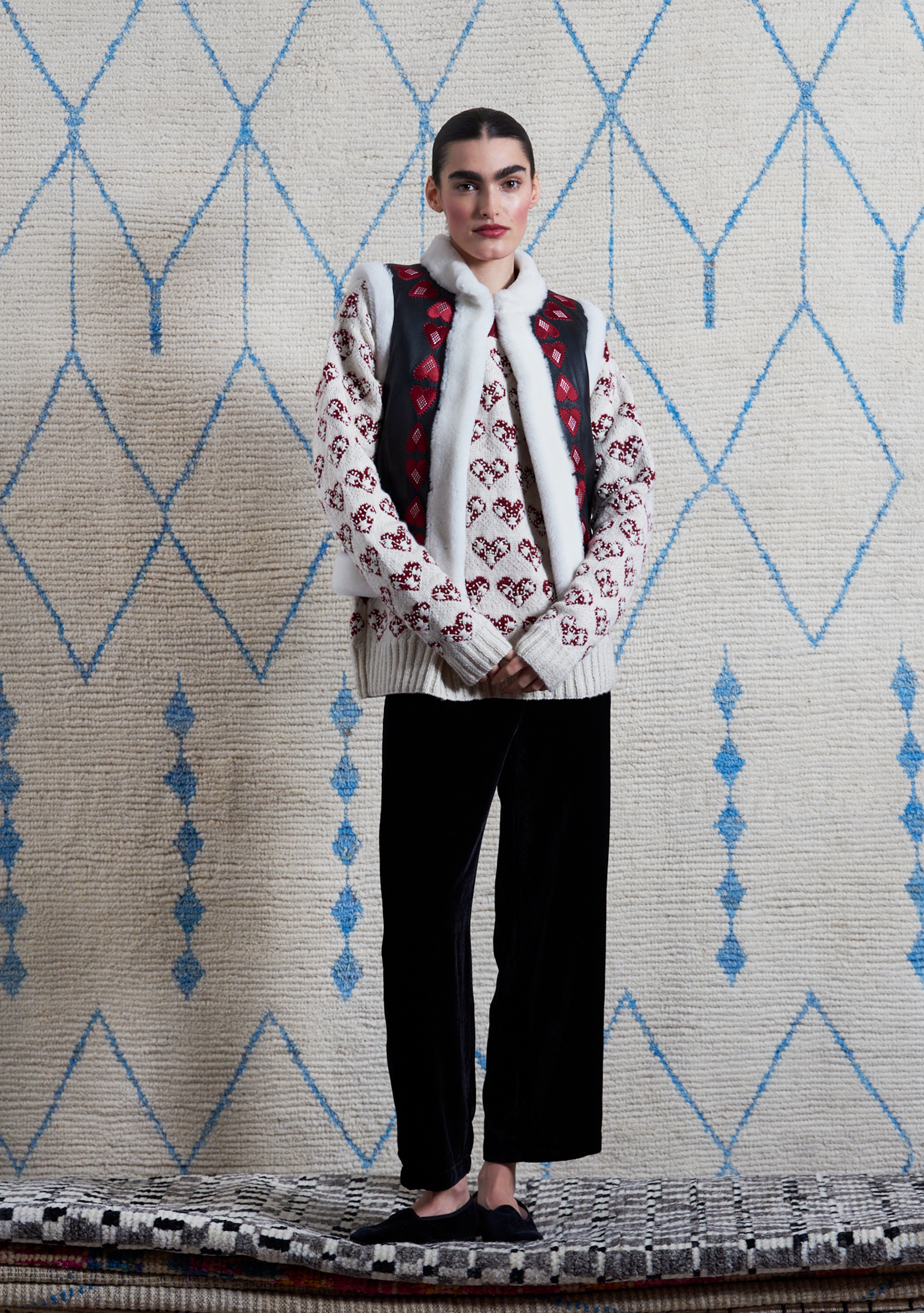 Mimi Gilet Black Leather with Heart Embroidery