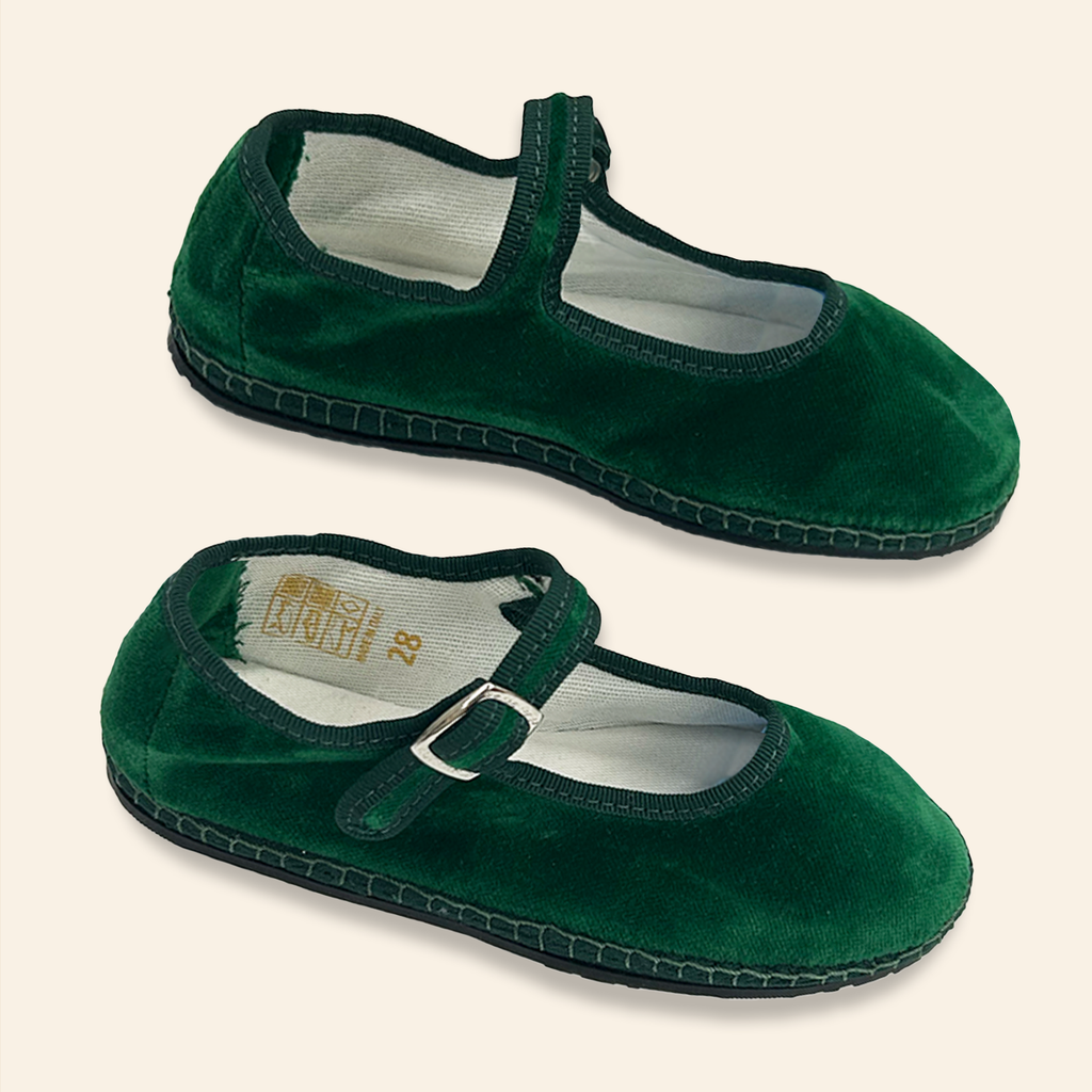 Kids Velvet Venetian Mary Jane Shoes Green