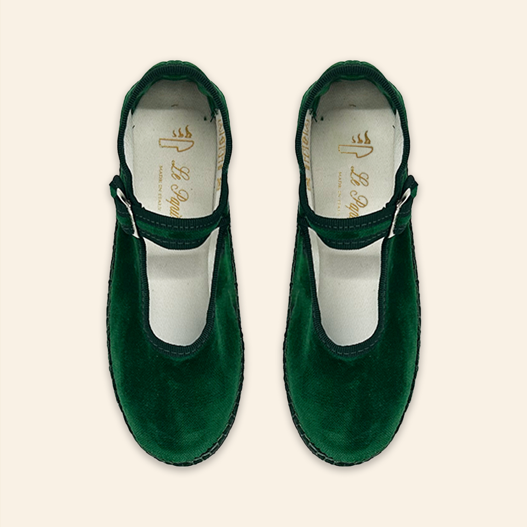 Kids Velvet Venetian Mary Jane Shoes Green