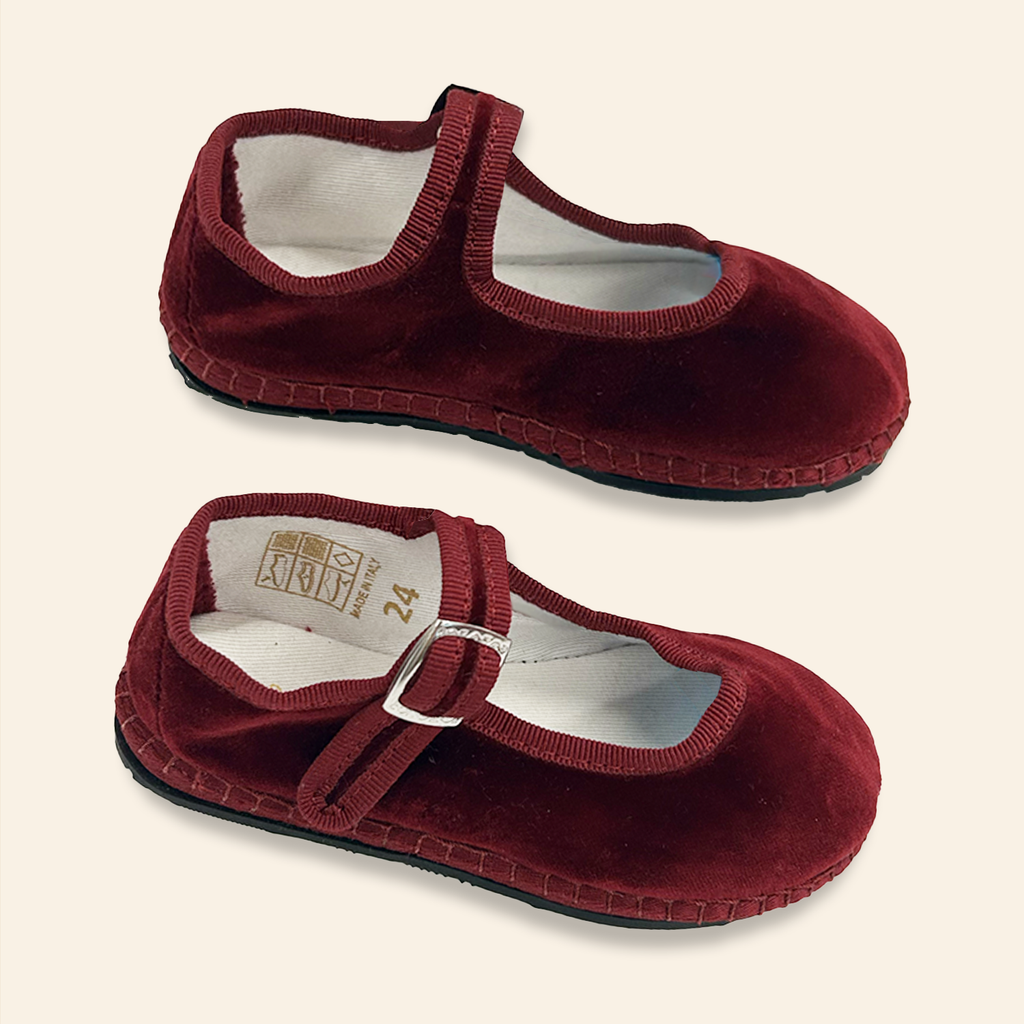 Kids Velvet Venetian Mary Jane Shoes Burgundy