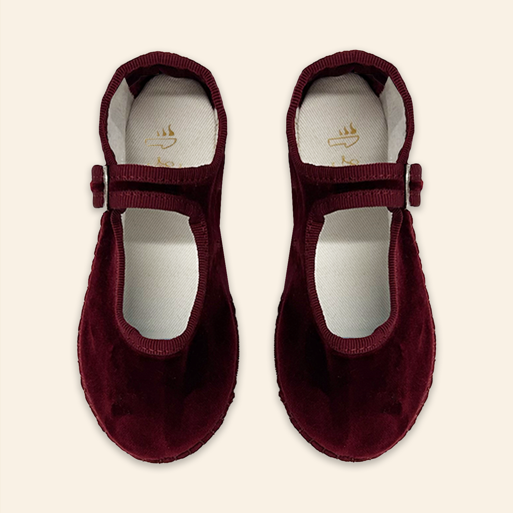 Kids Velvet Venetian Mary Jane Shoes Burgundy