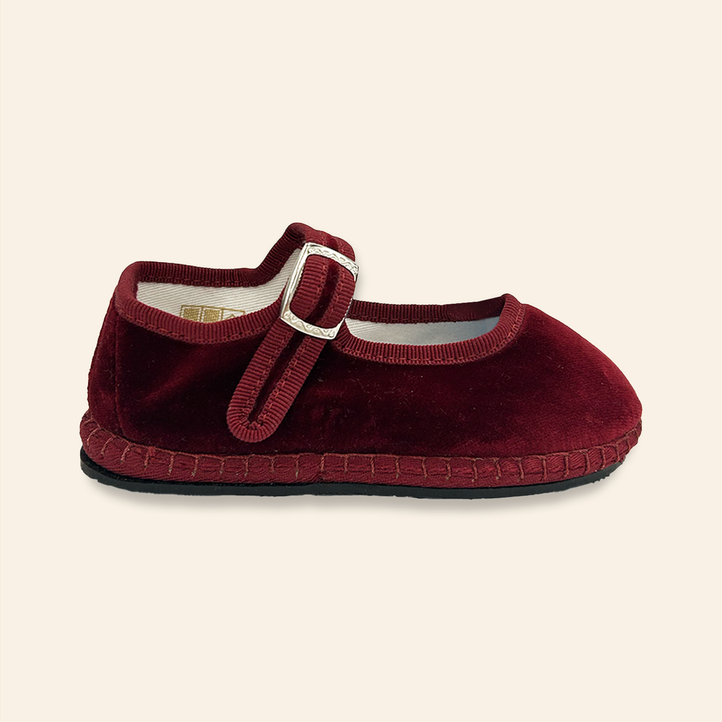 Kids Velvet Venetian Mary Jane Shoes Burgundy