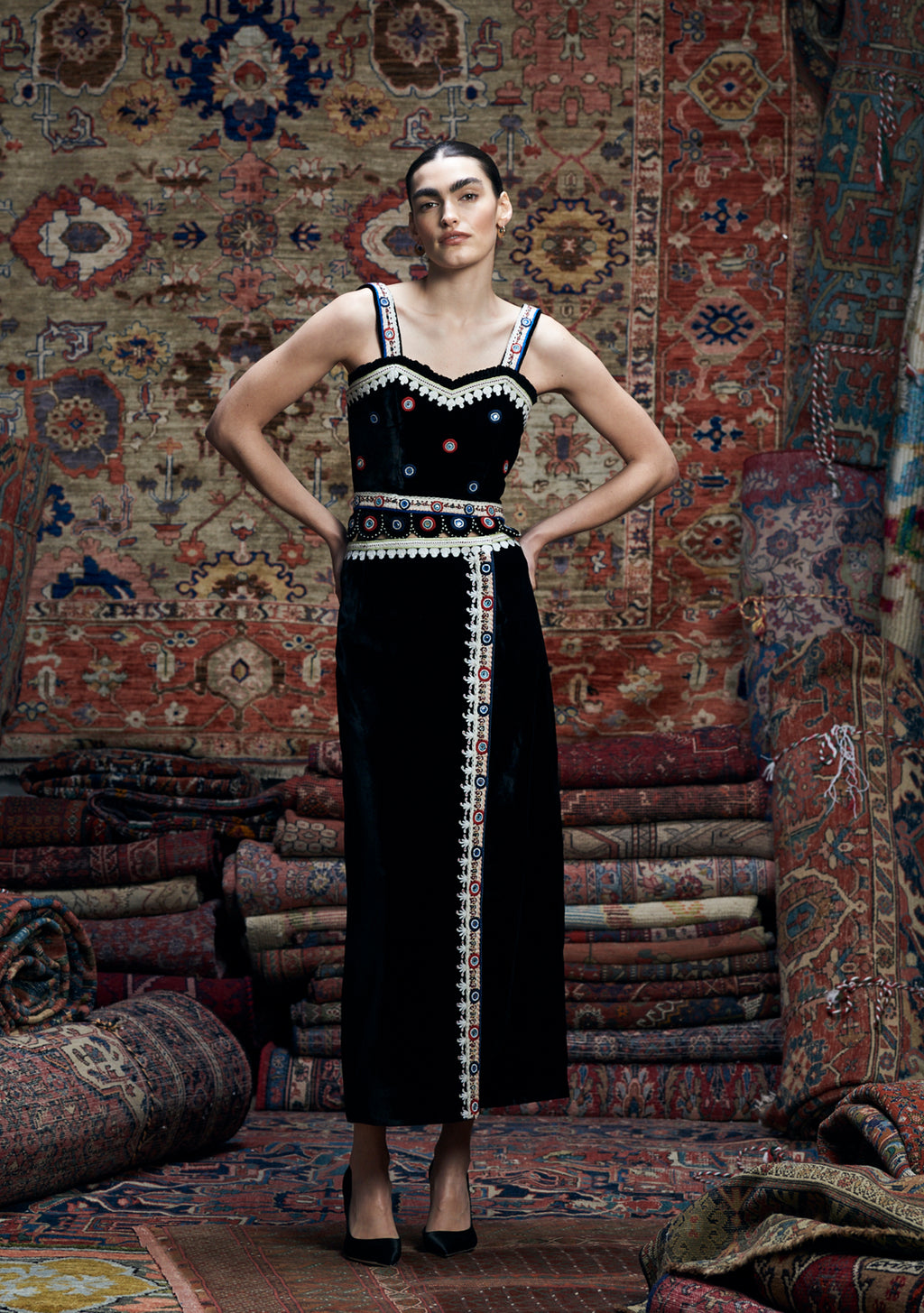 Alexandra Top Black with Mirror Work Embroidery