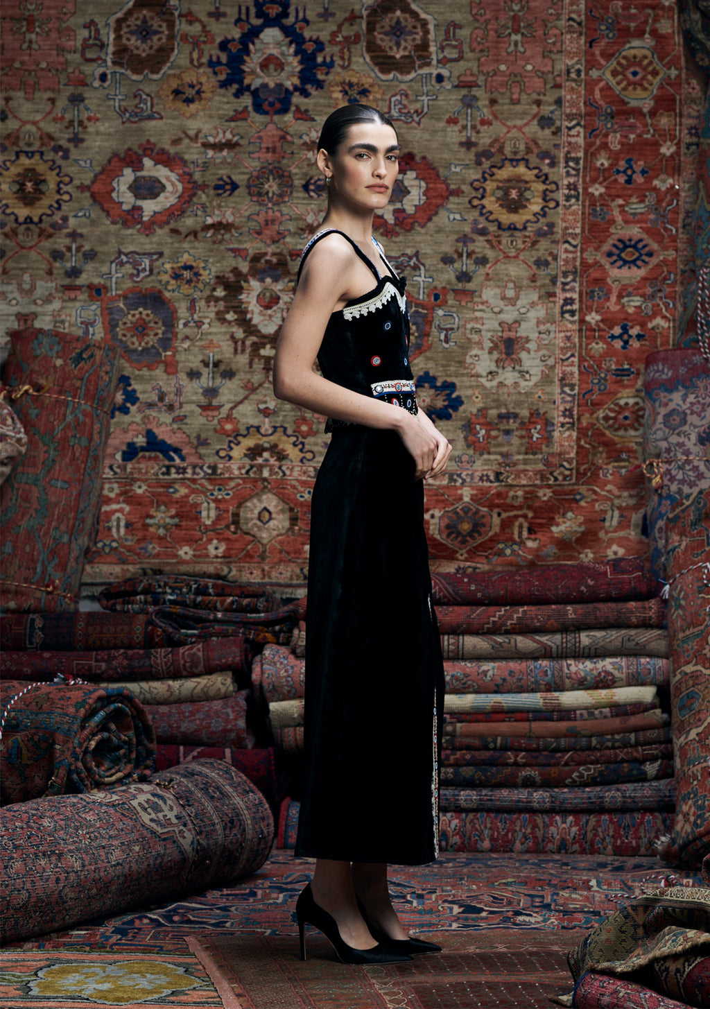 Ranya Skirt Black with Mirror Work Embroidery