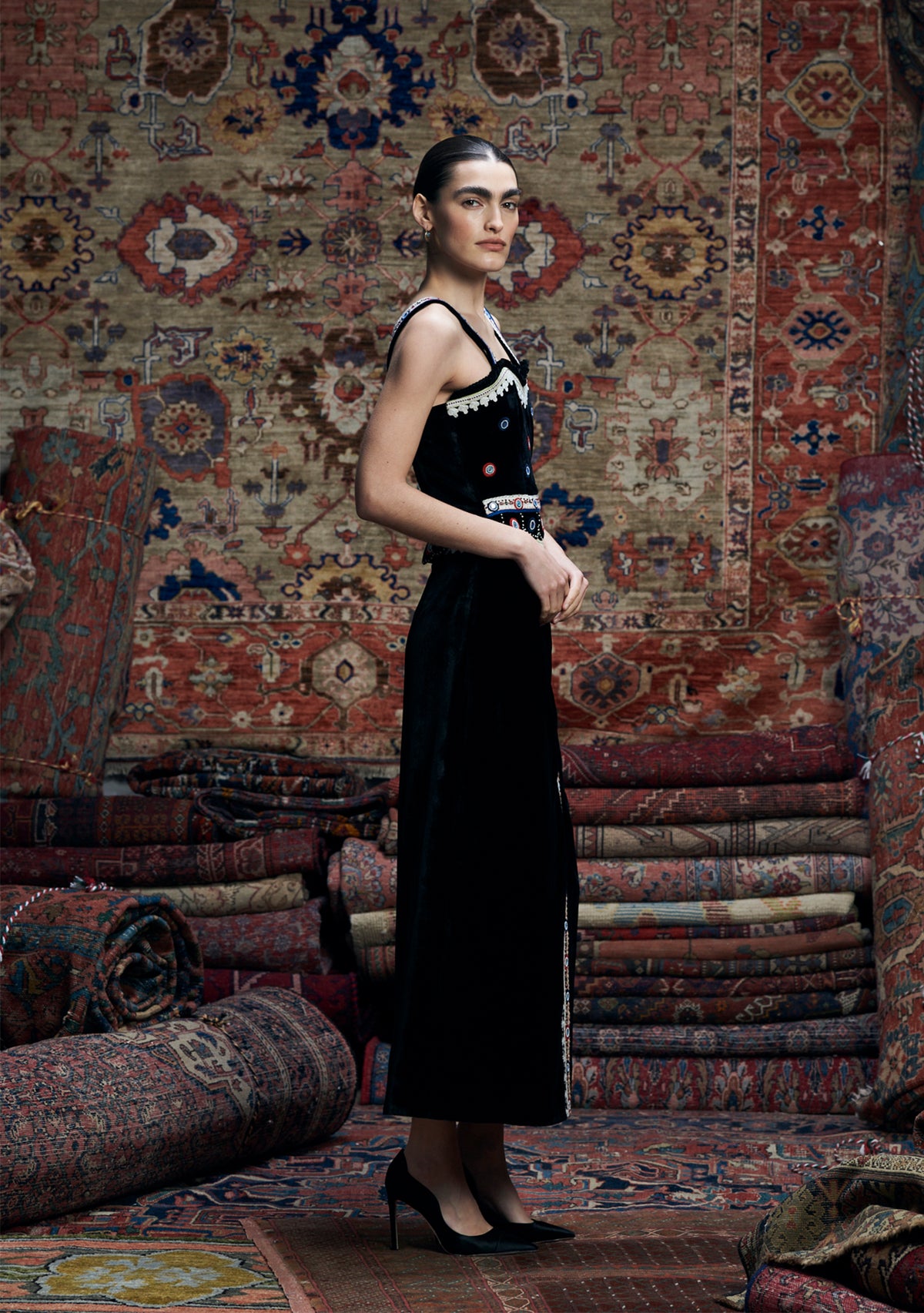 Ranya Skirt Black with Mirror Work Embroidery