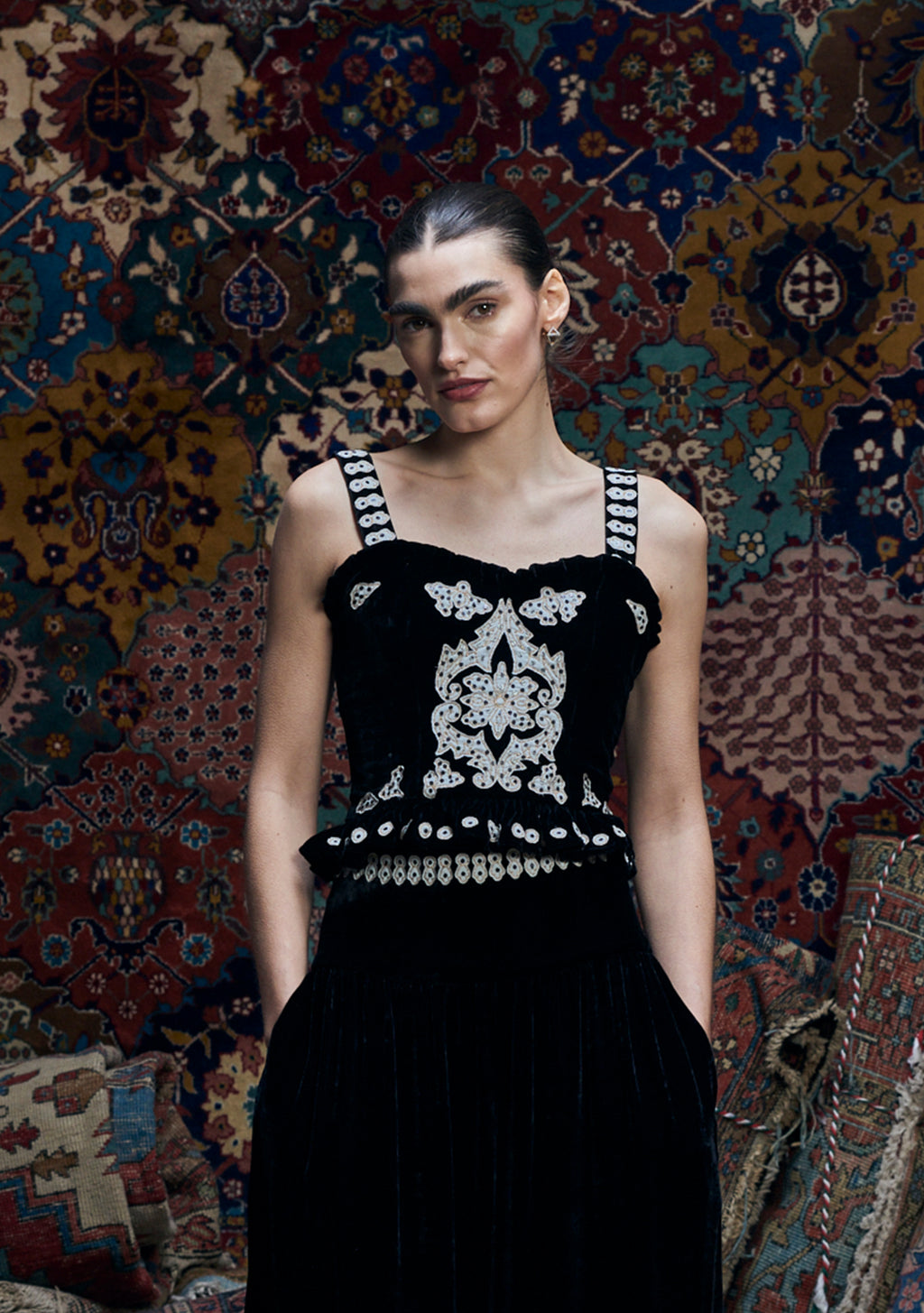 Alexandra Top Black with Appliqué