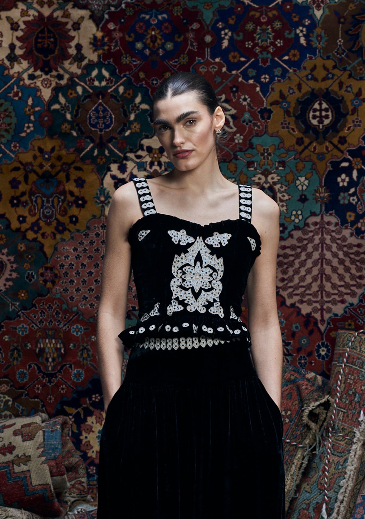 Alexandra Top Black with Appliqué