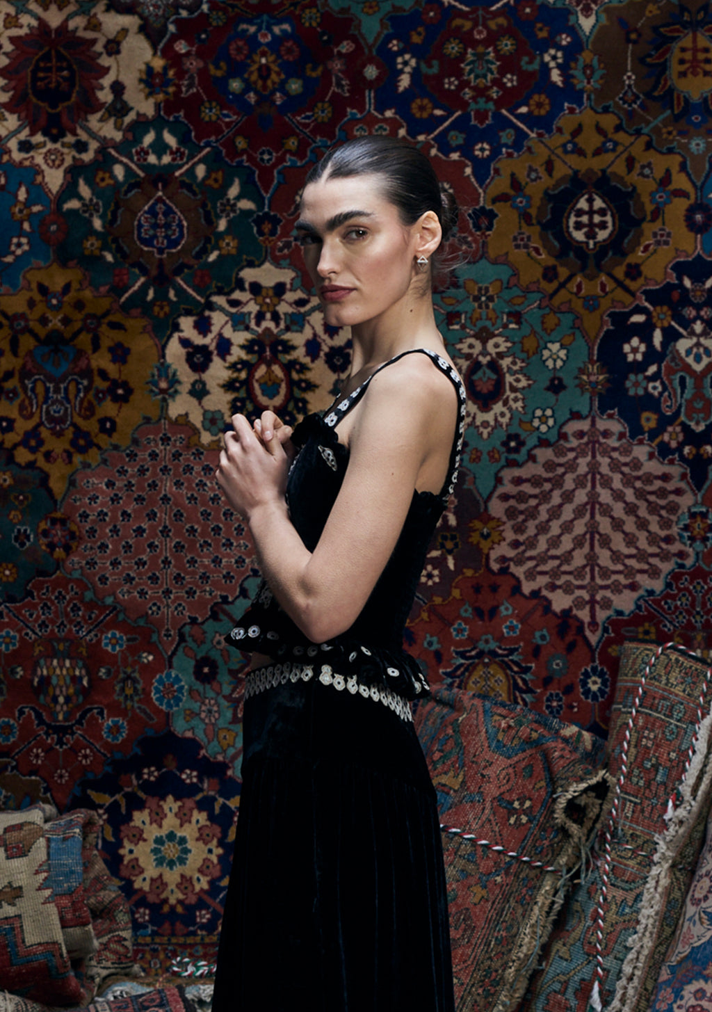 Alexandra Top Black with Appliqué