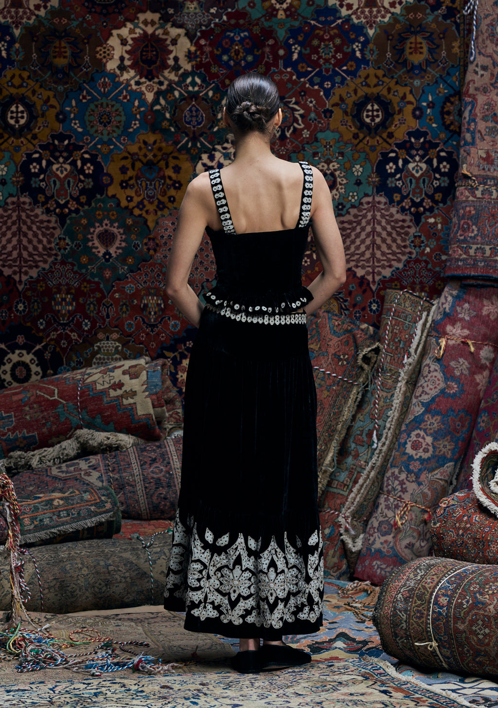 Yasmine Skirt Black with Appliqué