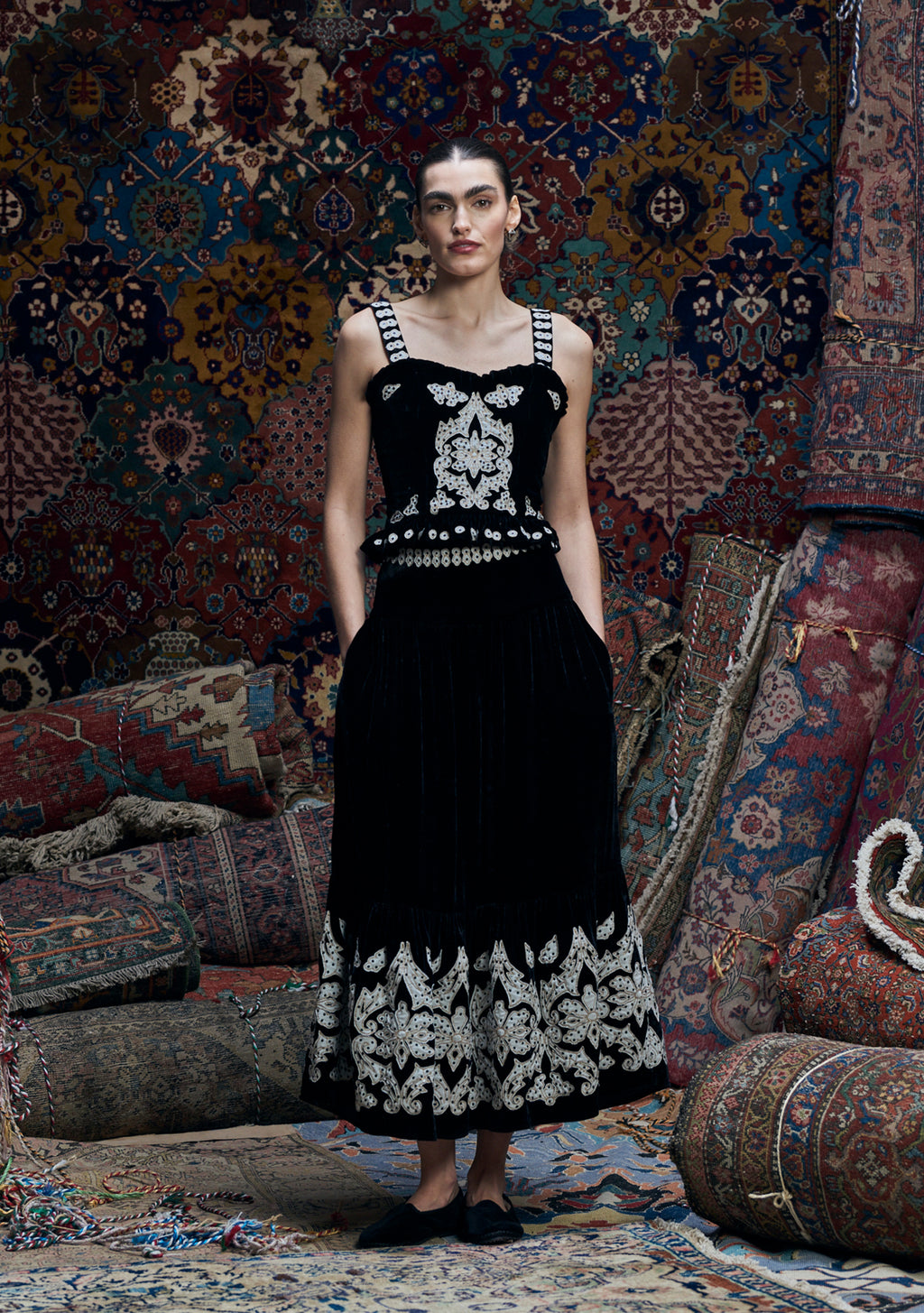 Yasmine Skirt Black with Appliqué
