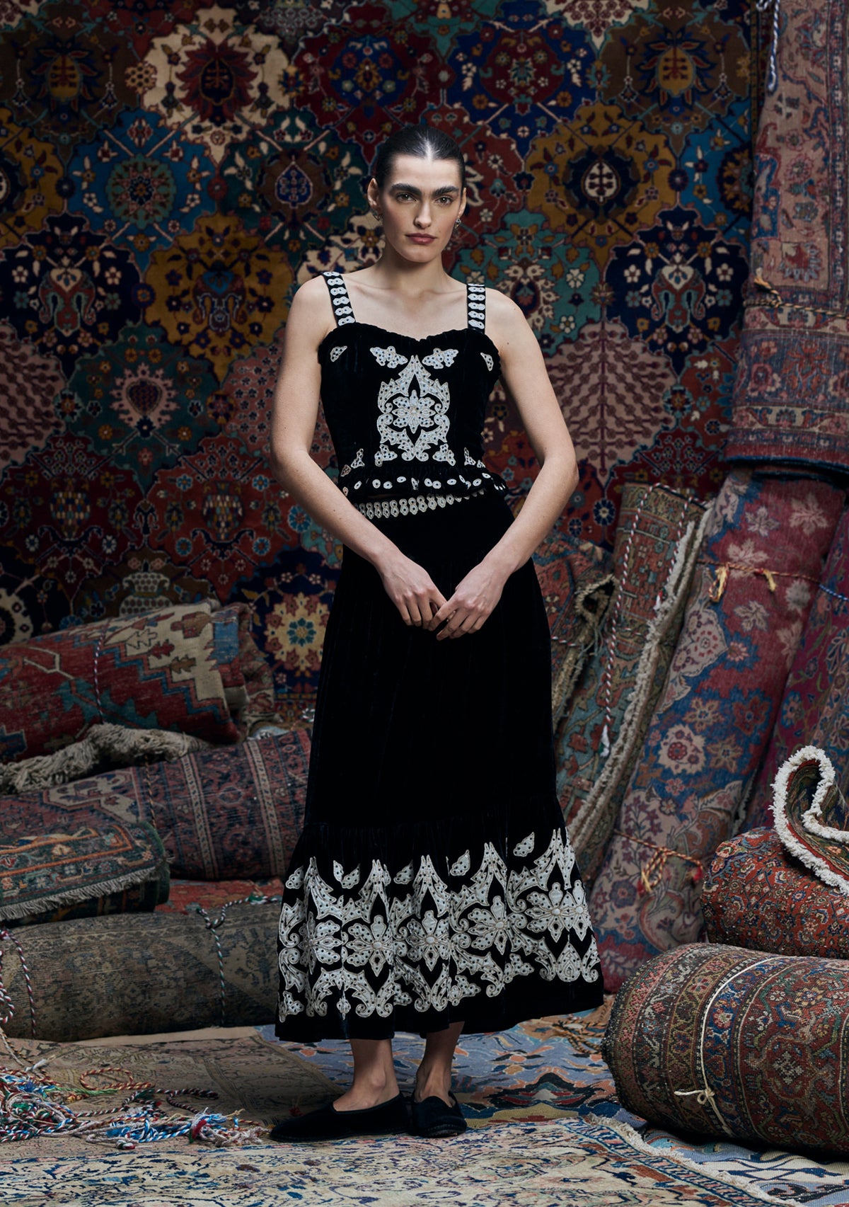 Alexandra Top Black with Appliqué