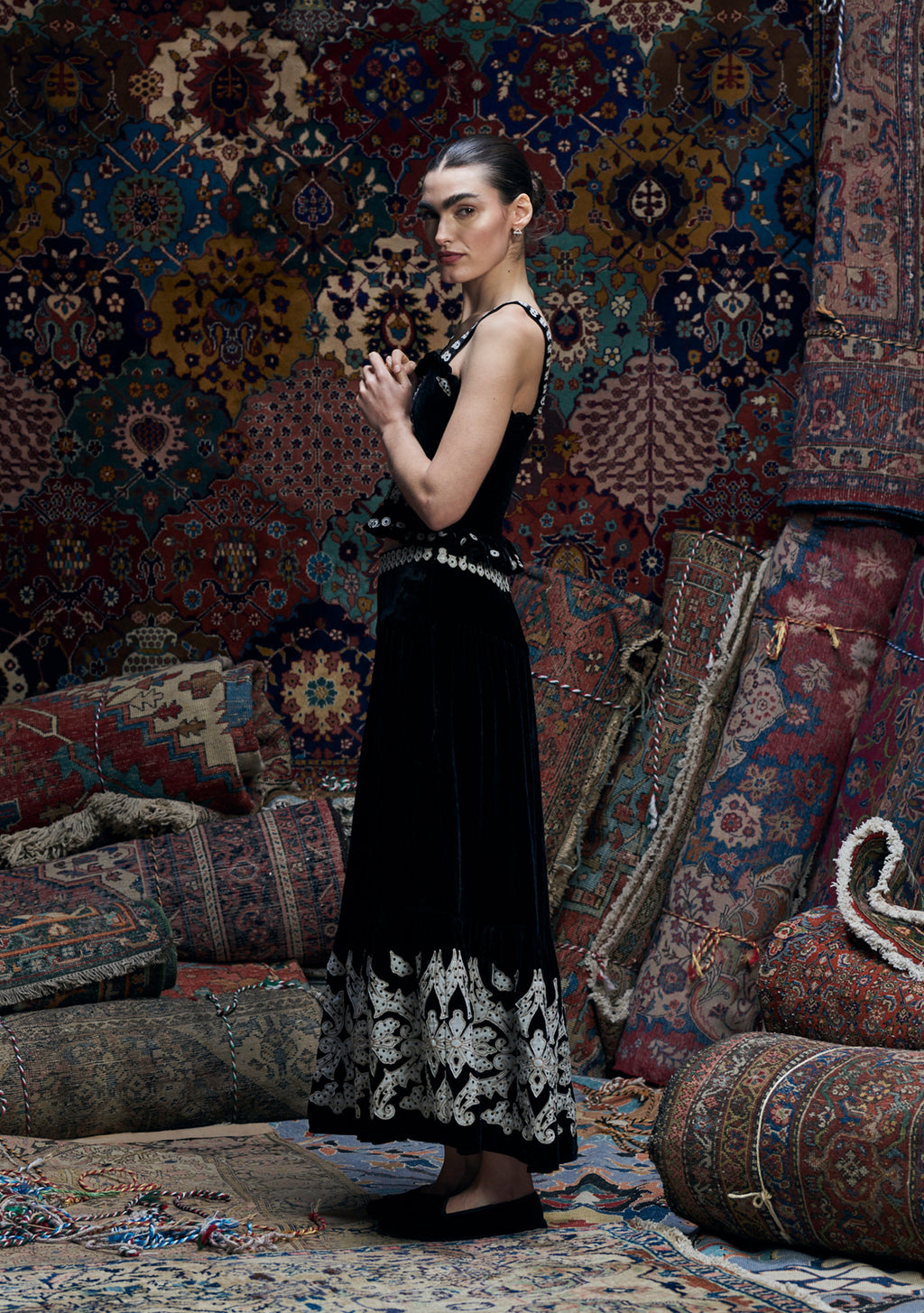 Yasmine Skirt Black with Appliqué