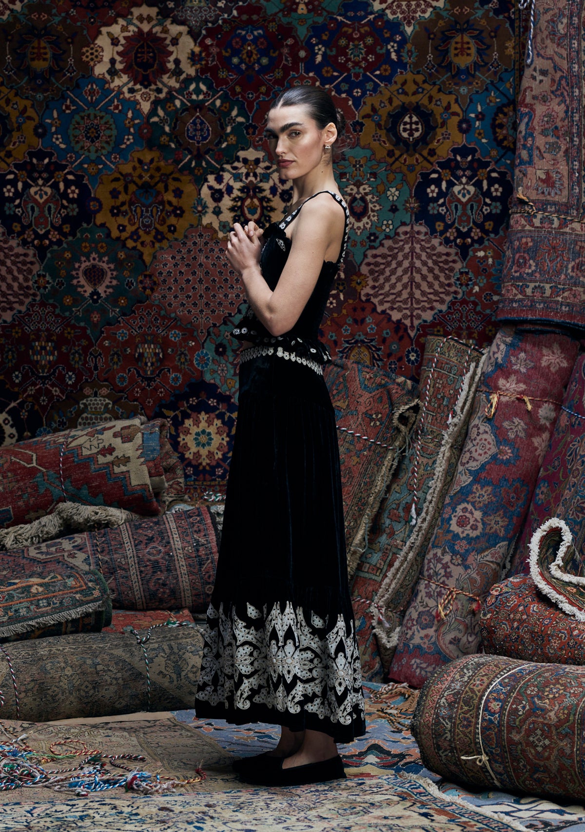 Yasmine Skirt Black with Appliqué
