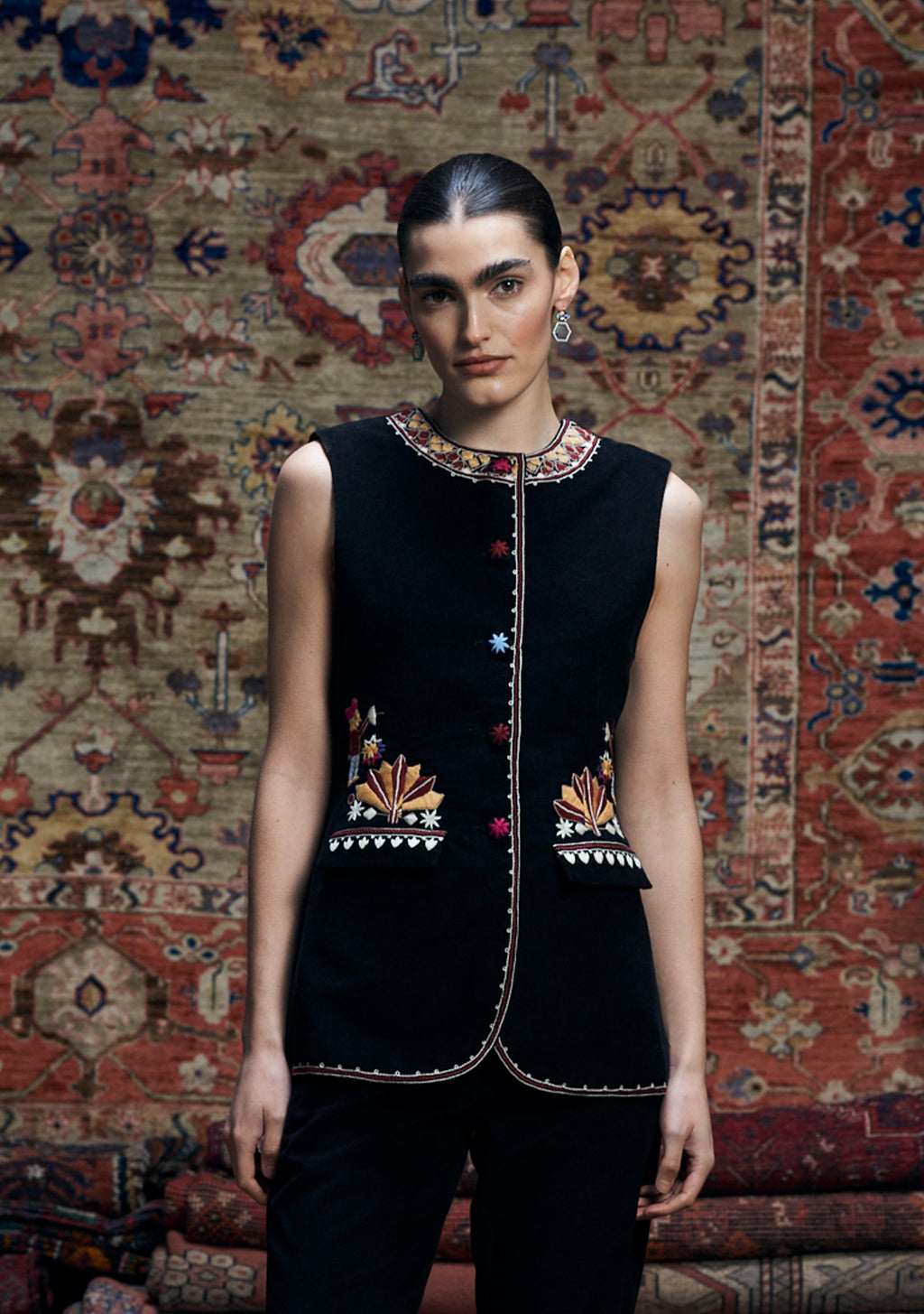 Myrto Gilet Black with Kinfolk Embroidery