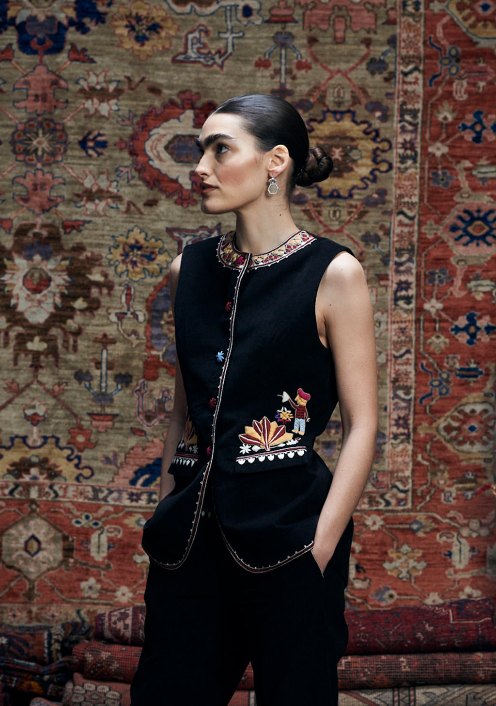 Myrto Gilet Black with Kinfolk Embroidery
