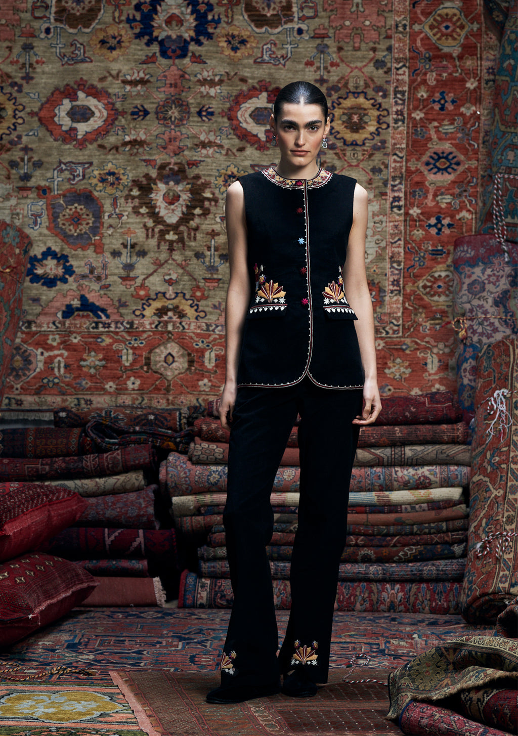 Suzy Pants Black with Kinfolk Embroidery