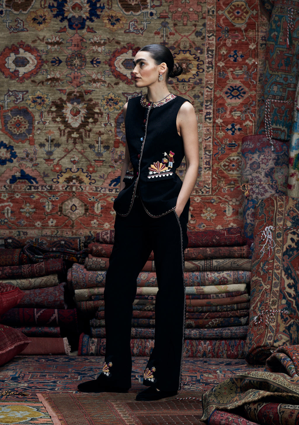 Suzy Pants Black with Kinfolk Embroidery