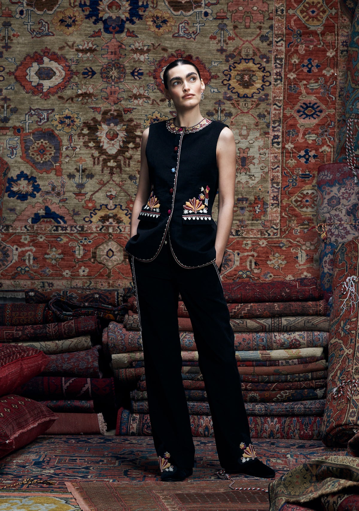 Myrto Gilet Black with Kinfolk Embroidery