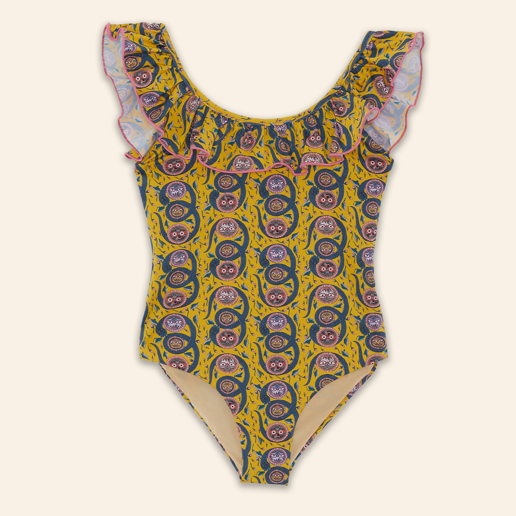 Kids Peony Swimsuit Serpent Yellow
