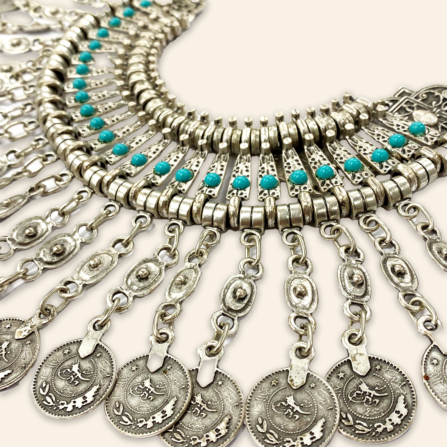 Berber Coin Necklace with Turquoise Stone I