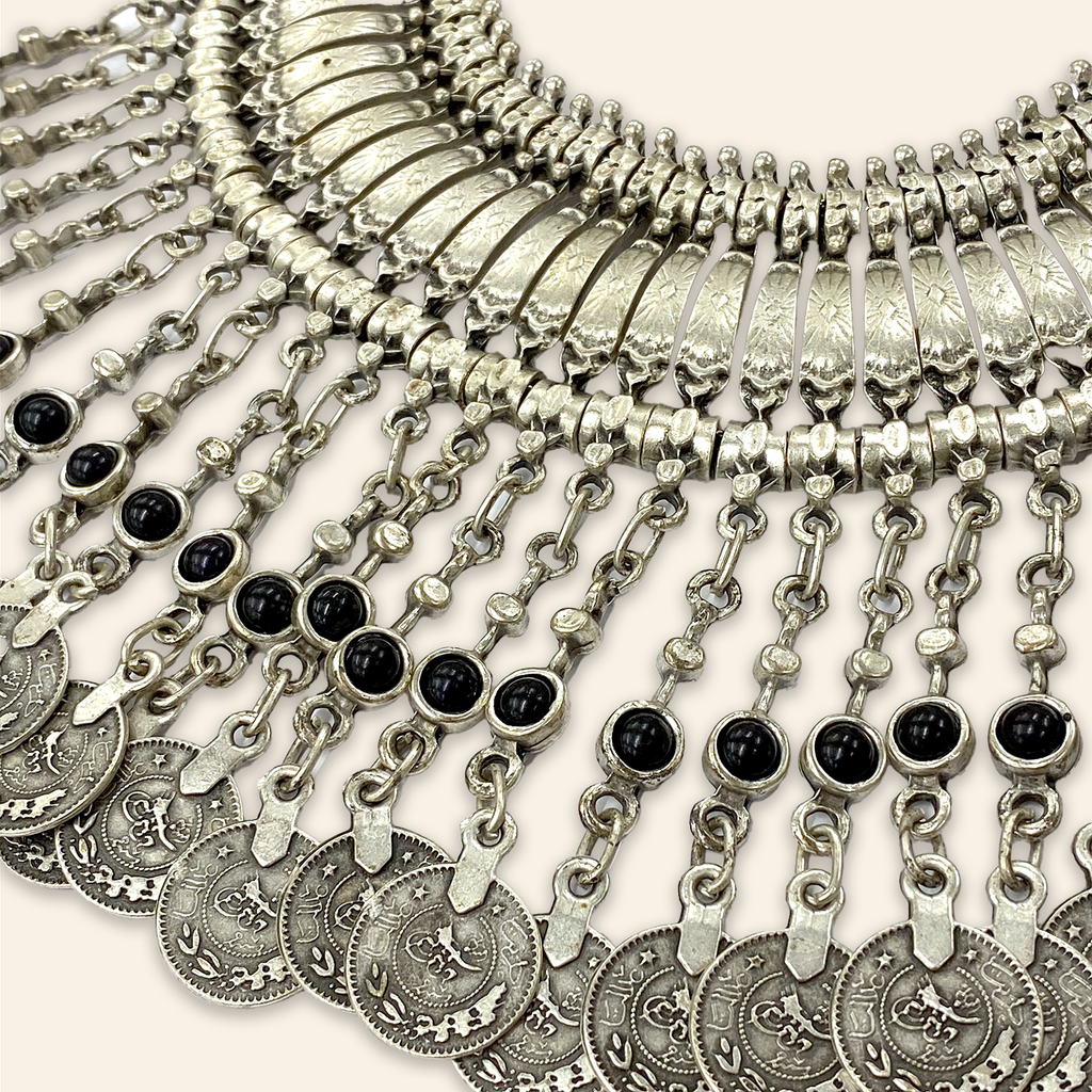 Berber Coin Necklace with Black Stone