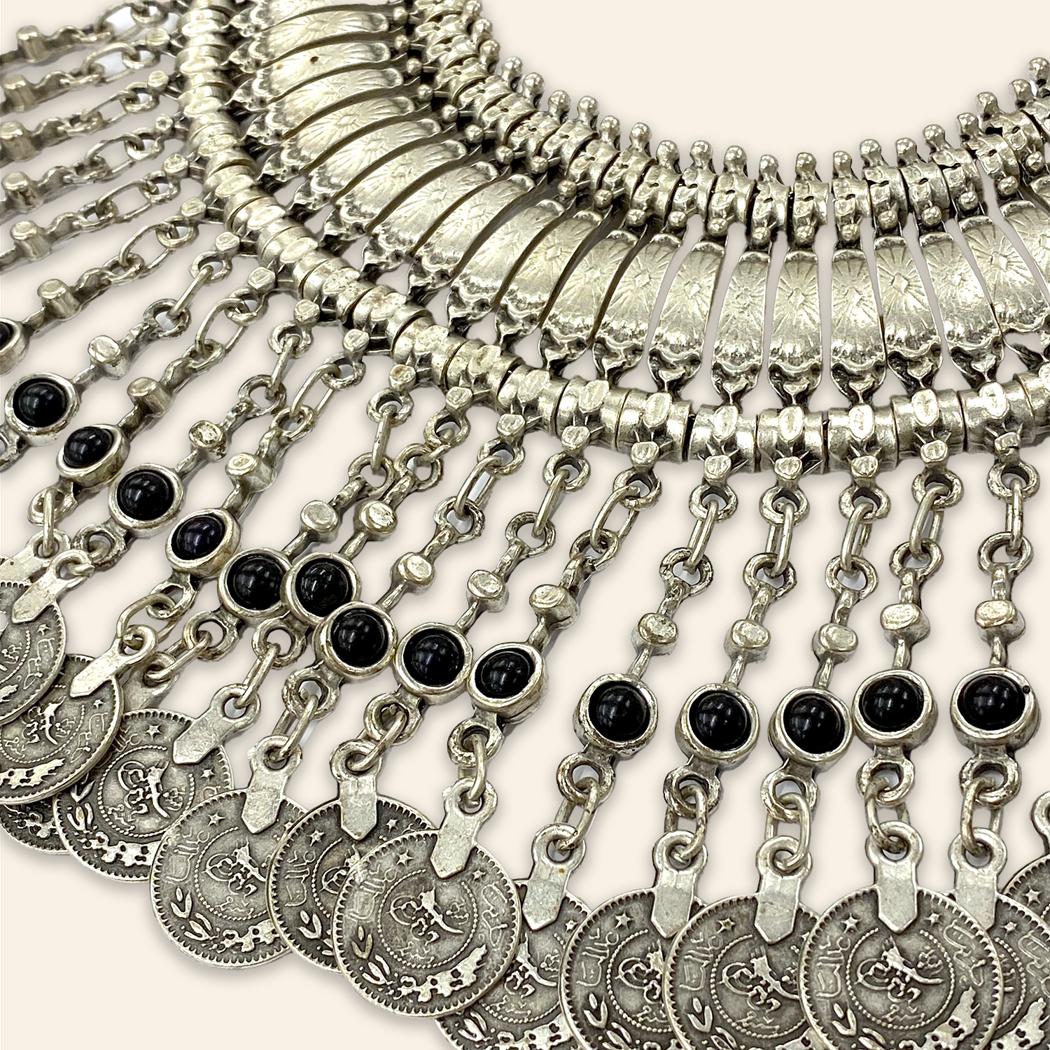 Berber Coin Necklace with Black Stone