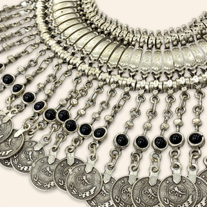 Berber Coin Necklace with Black Stone