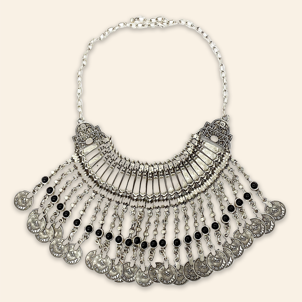 Berber Coin Necklace with Black Stone