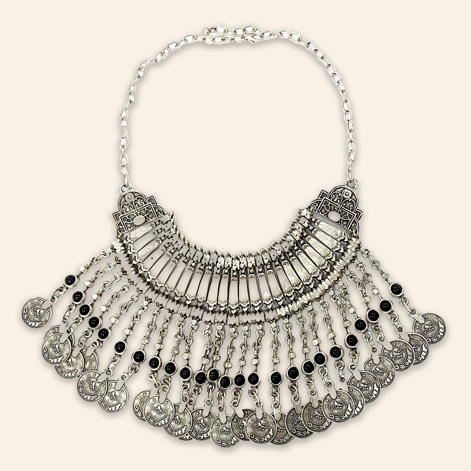 Berber Coin Necklace with Black Stone
