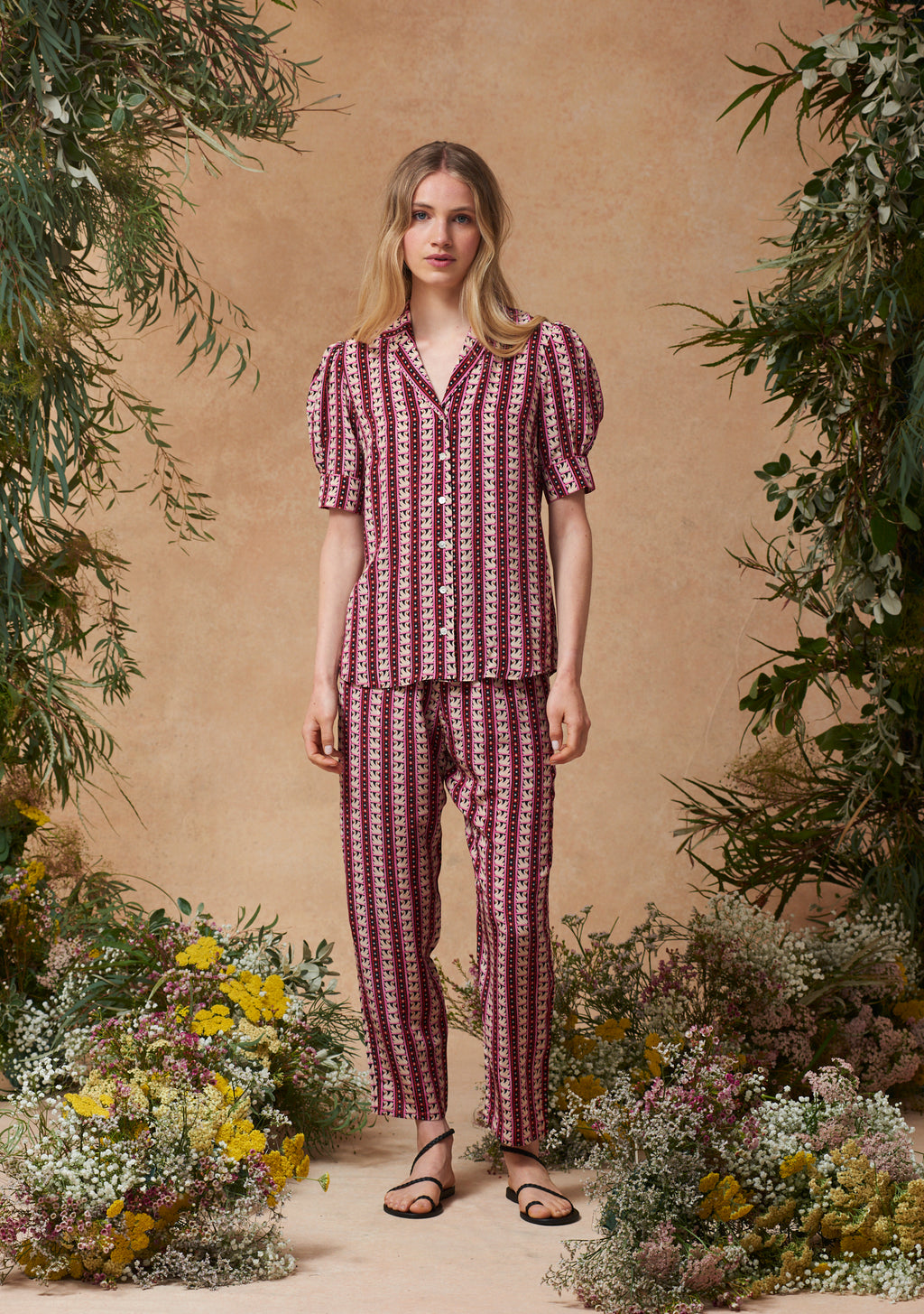 Eugenie Blouse Swan Stripe Fuchsia