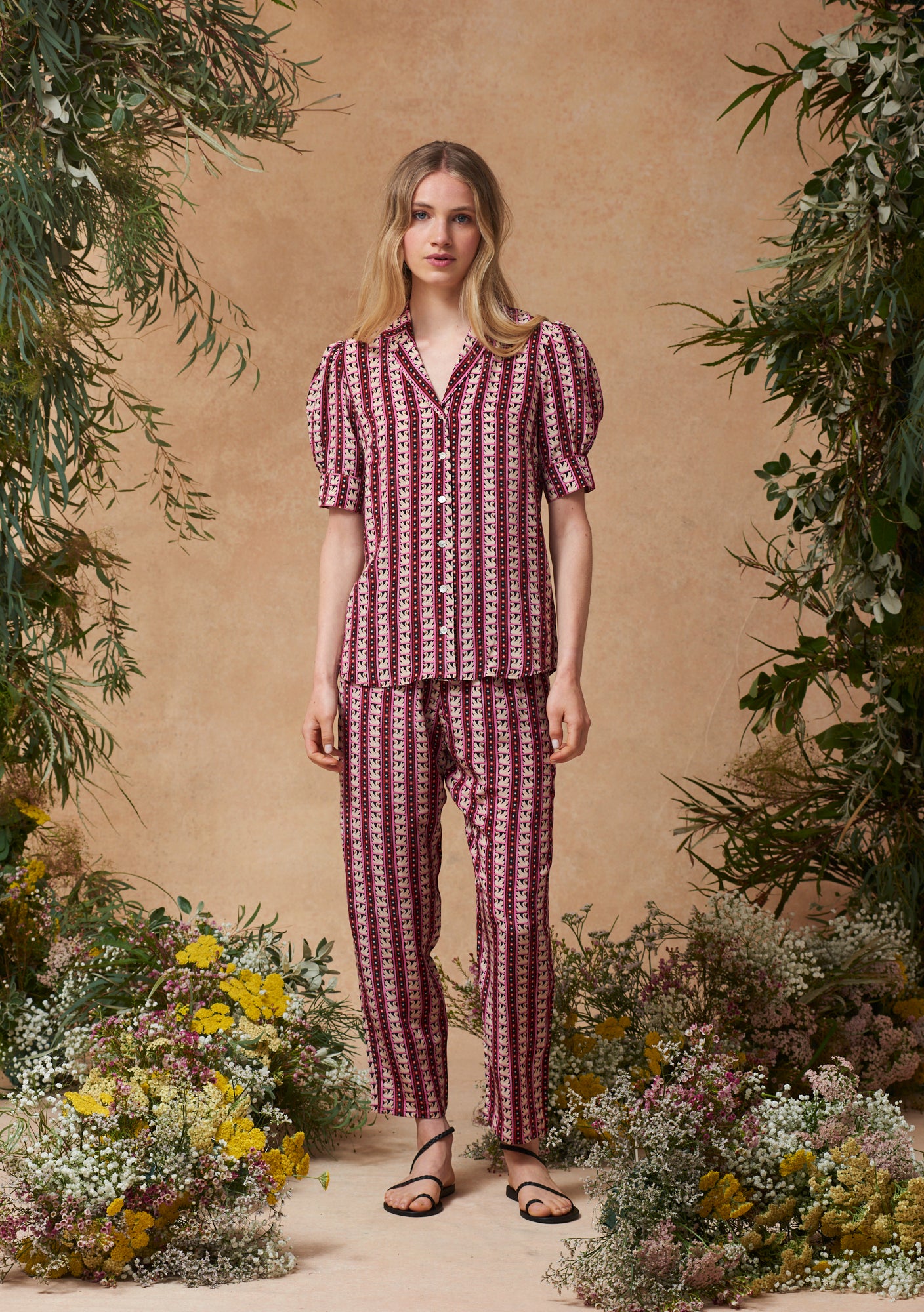 Eugenie Blouse Swan Stripe Fuchsia