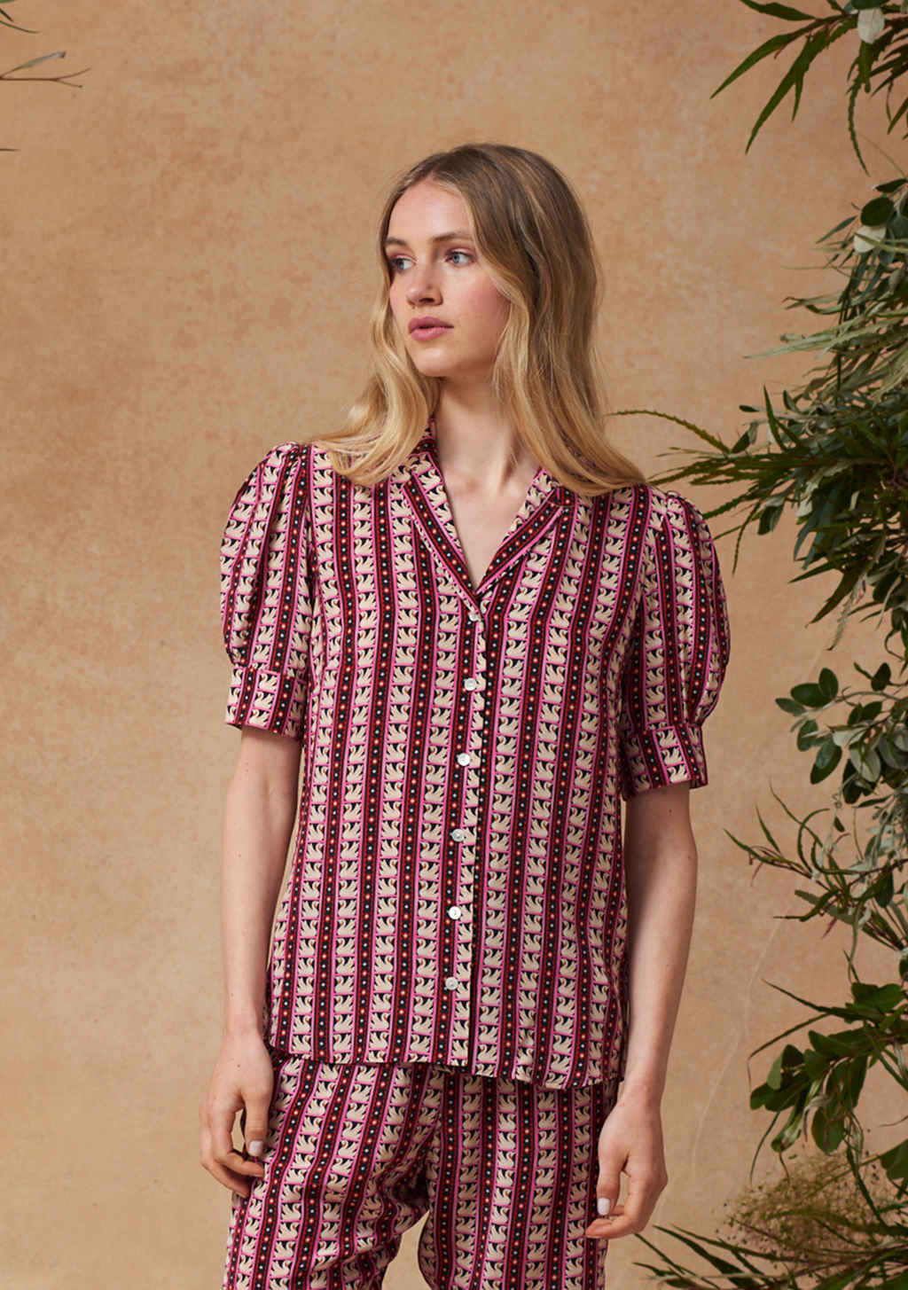 Eugenie Blouse Swan Stripe Fuchsia