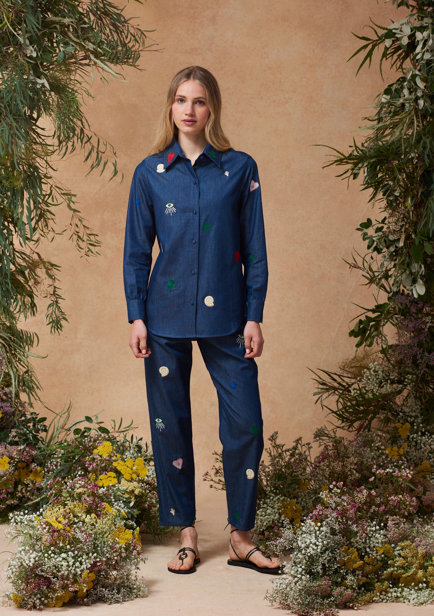 Fern Pants with Lucky Embroidery
