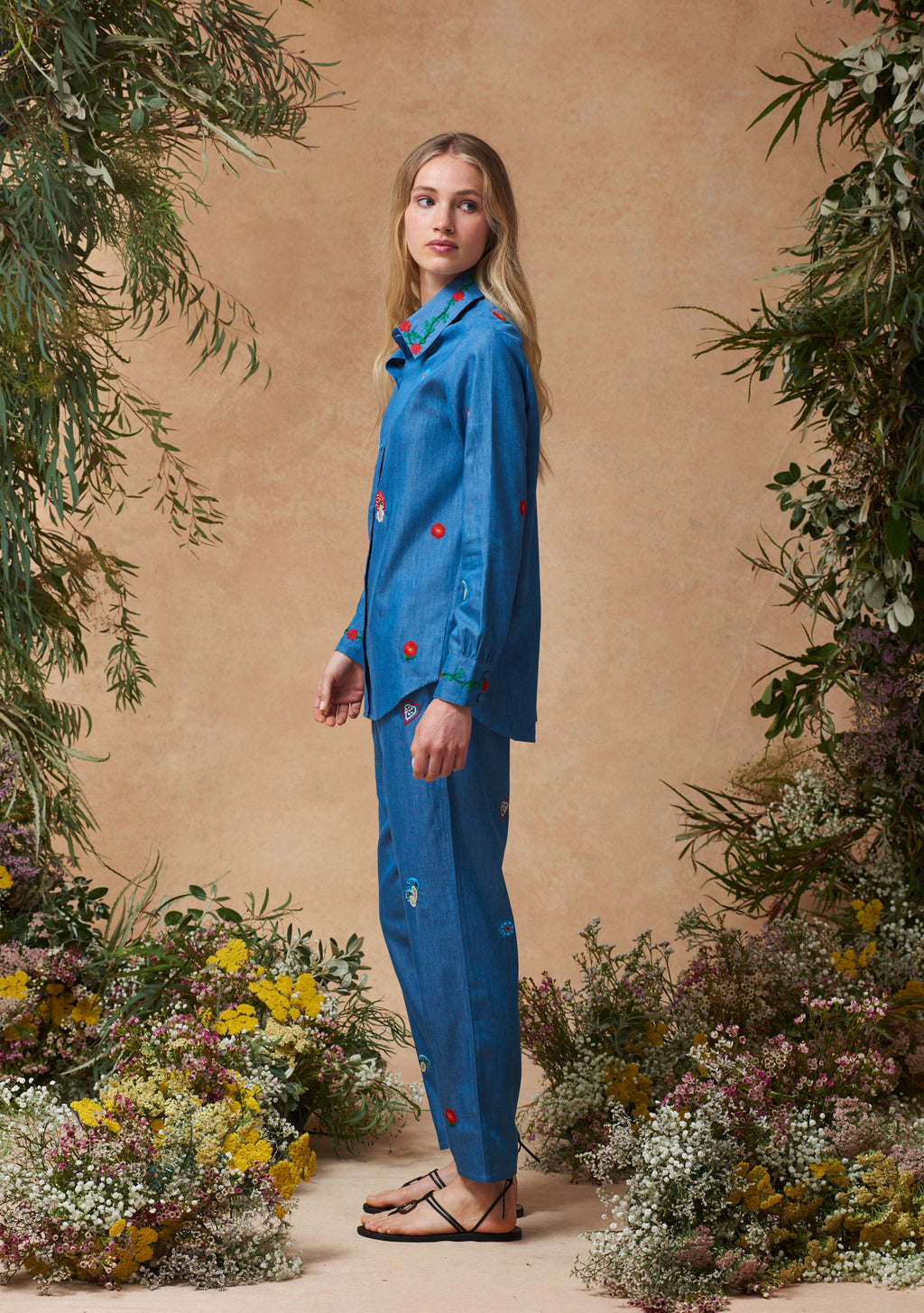 Fern Shirt with Mushroom Embroidery