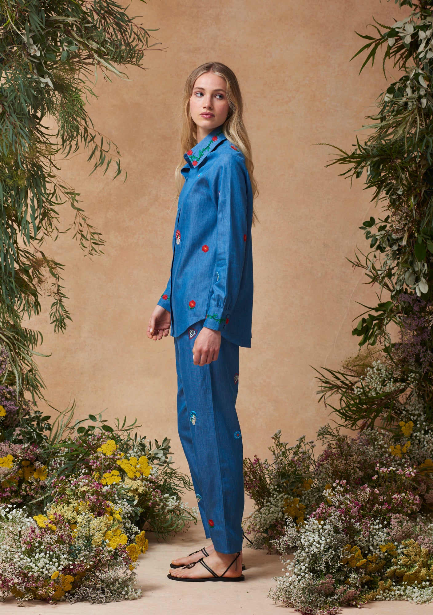 Fern Shirt with Mushroom Embroidery