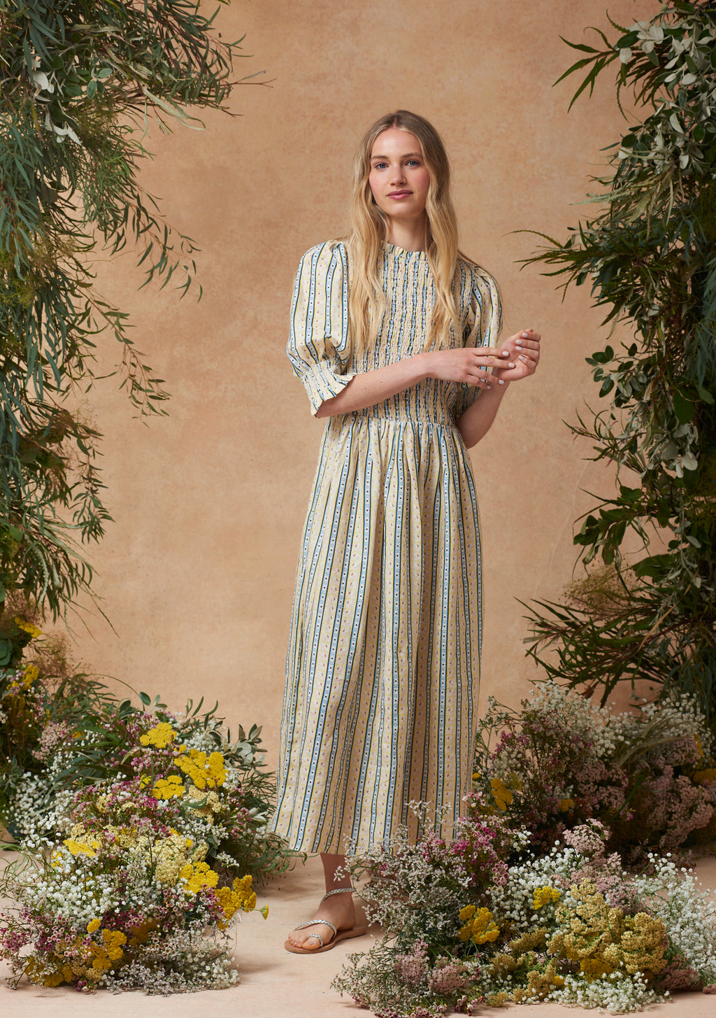 Julia Dress Swan Stripe Buttercup