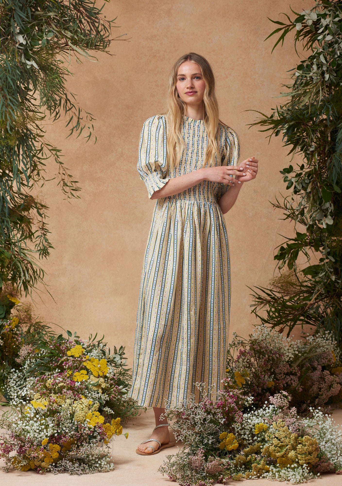 Julia Dress Swan Stripe Buttercup