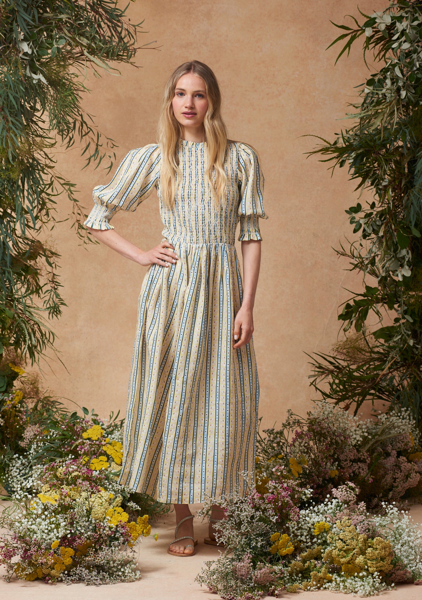 Julia Dress Swan Stripe Buttercup