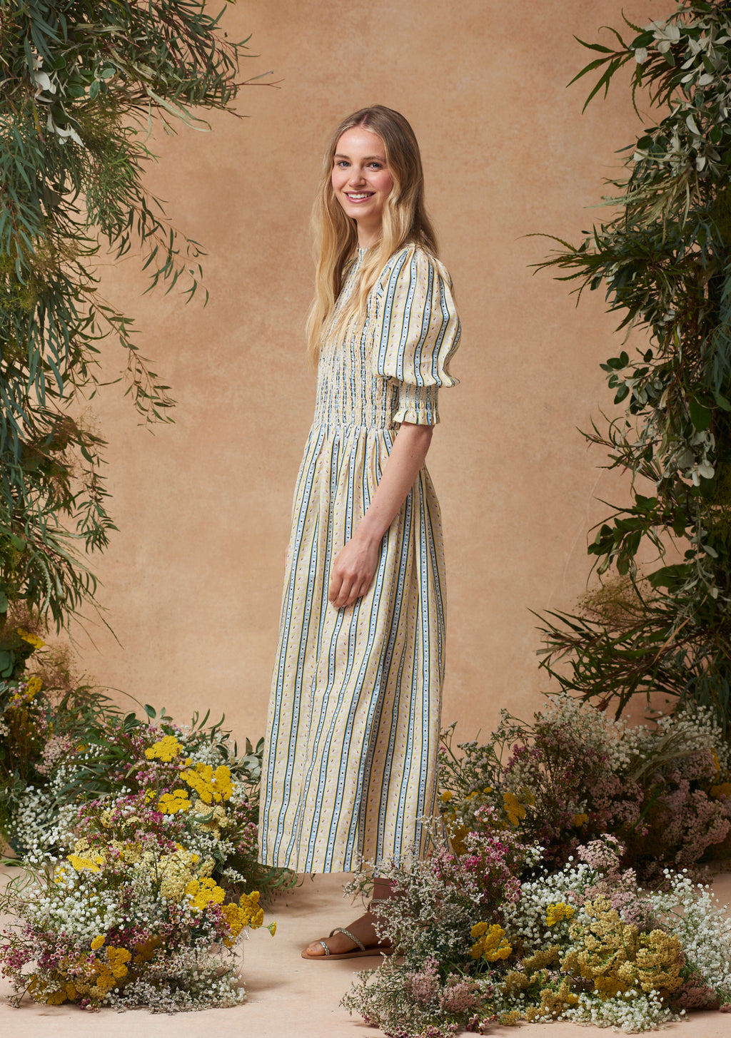 Julia Dress Swan Stripe Buttercup
