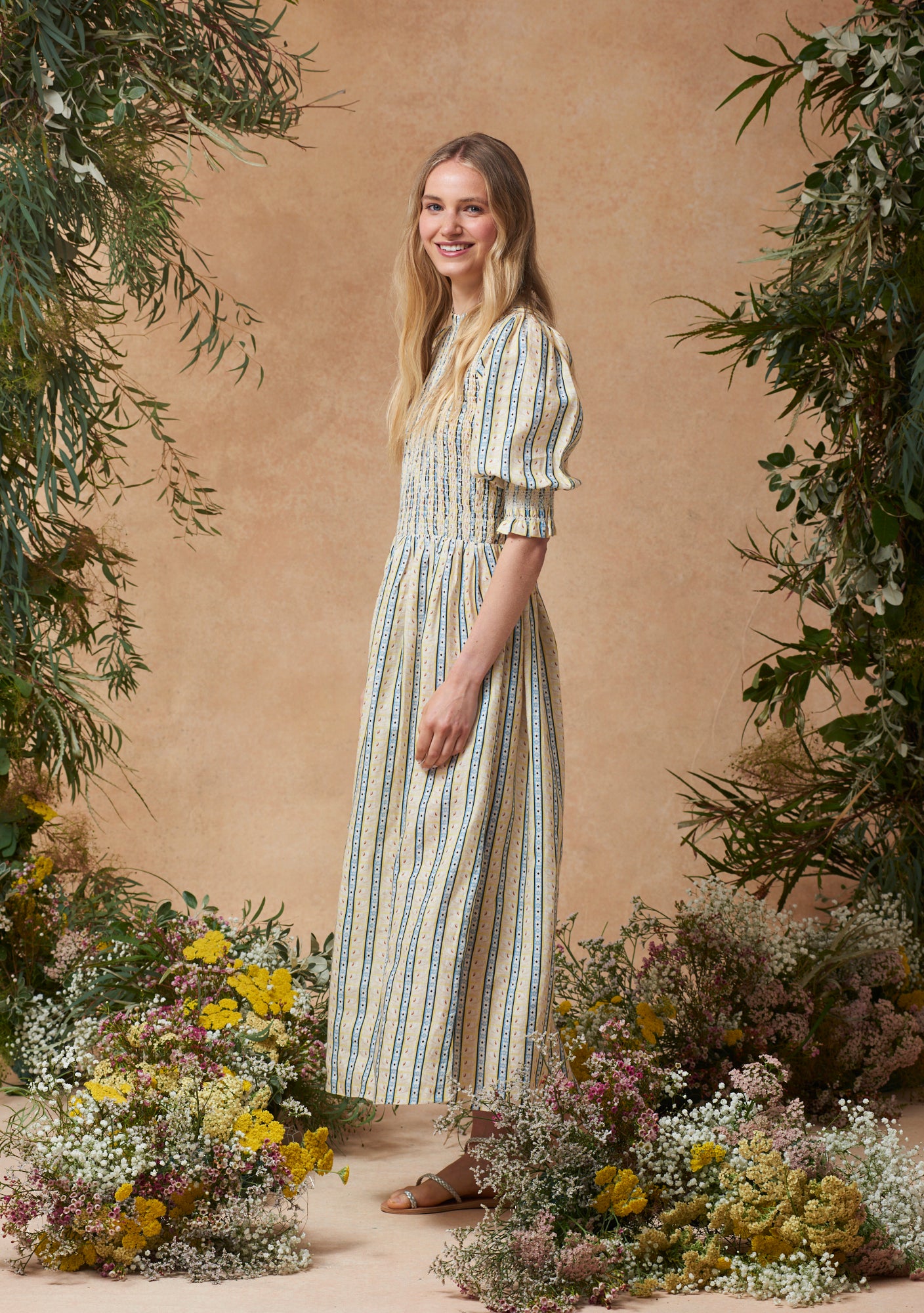 Julia Dress Swan Stripe Buttercup