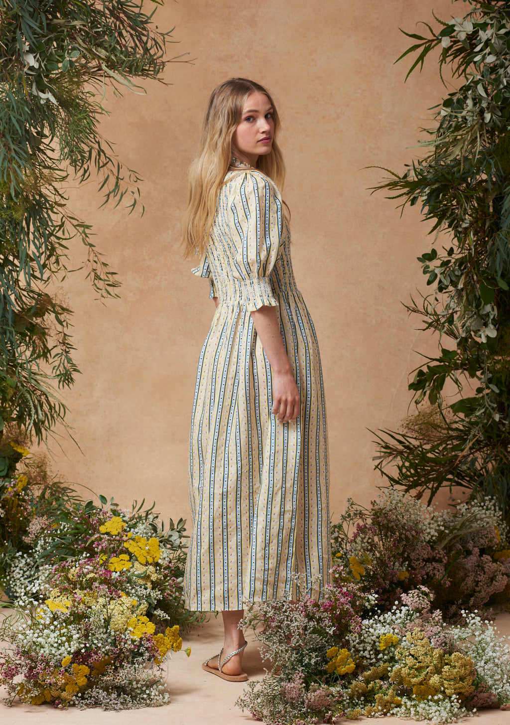 Julia Dress Swan Stripe Buttercup