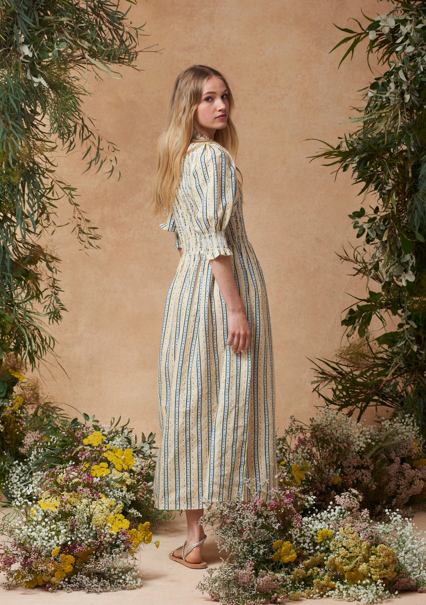 Julia Dress Swan Stripe Buttercup