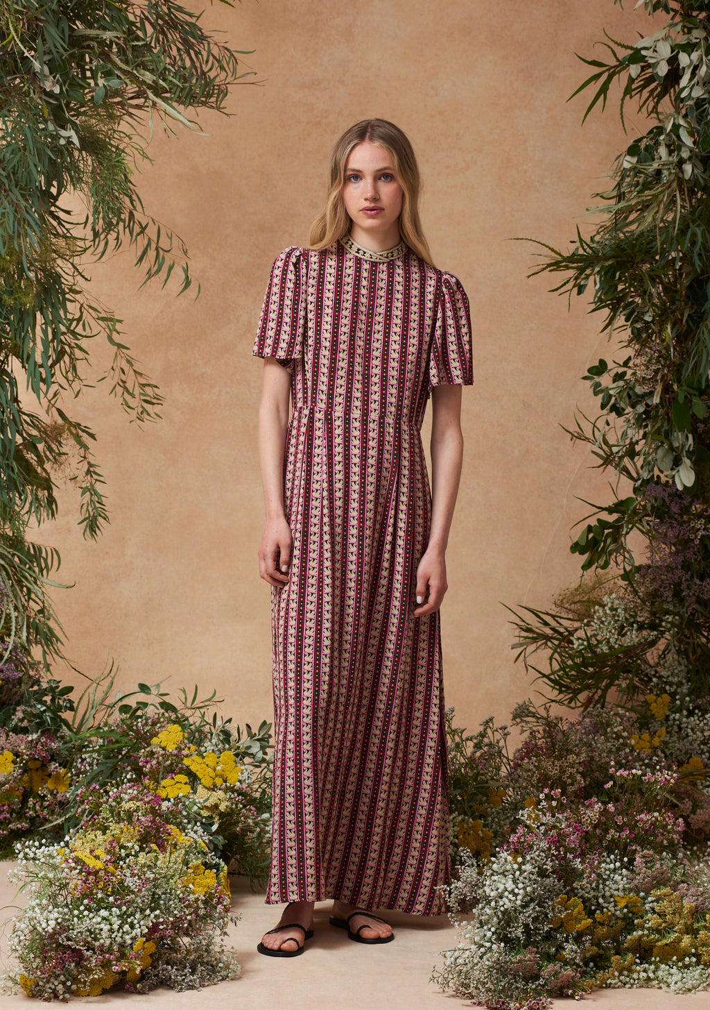 Lisa Dress Swan Stripe Fuchsia